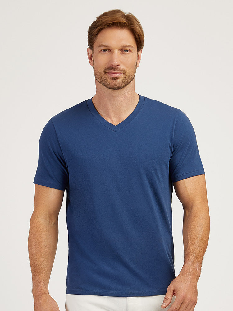 Men wearing Baltic Blue Classic V-Neck Driggs Tee