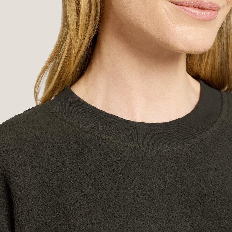 Women wearing Faded Black Crew Neck Fleece Sweatshirt