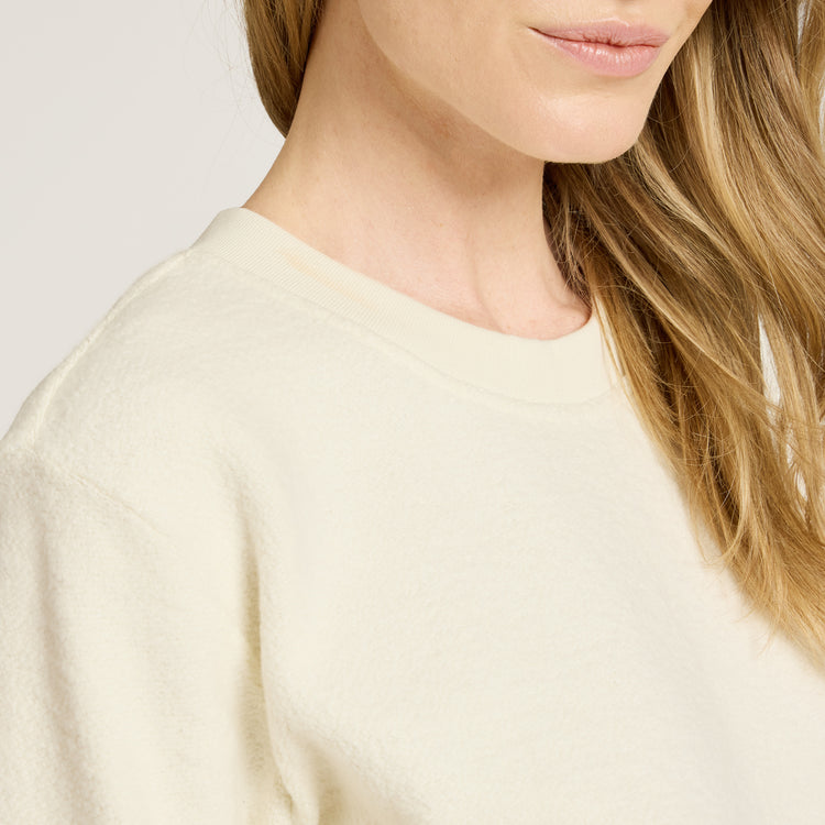 Women wearing Ivory Crew Neck Fleece Sweatshirt