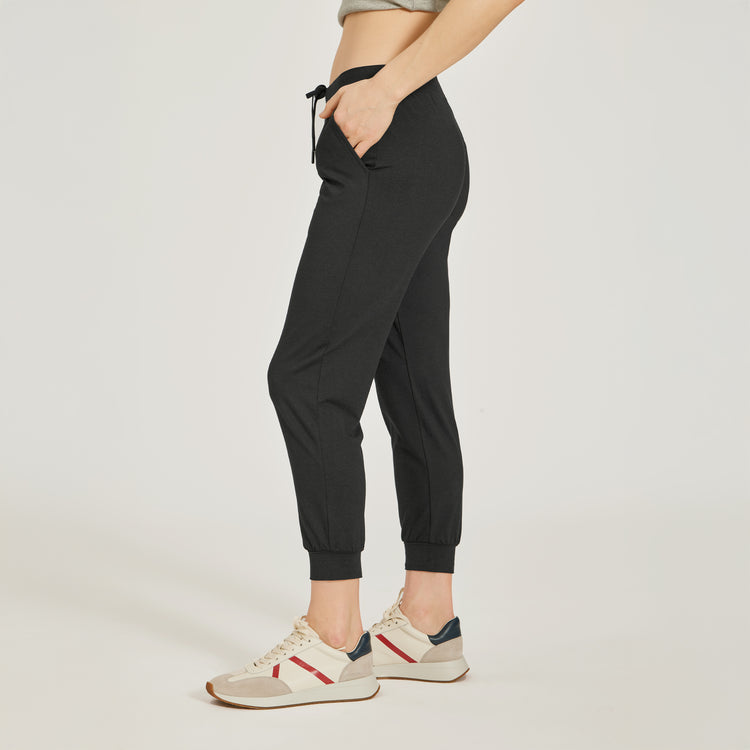 Women wearing Black Heather Cropped Performance Jogger