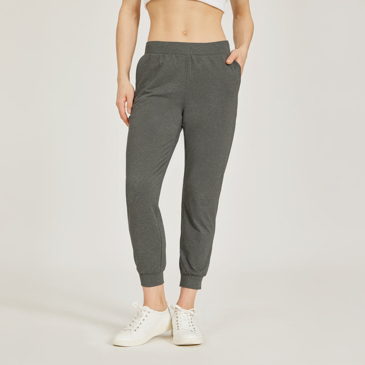 WomenMen wearing Charcoal Heather Cropped Performance Jogger