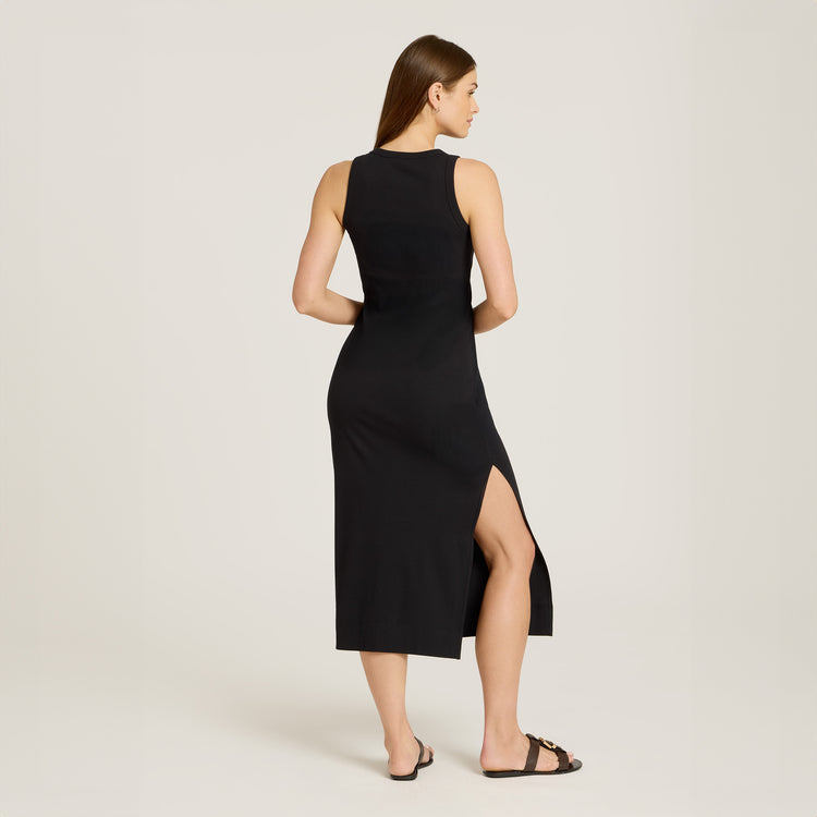 Women wearing Black Rib Tank Dress