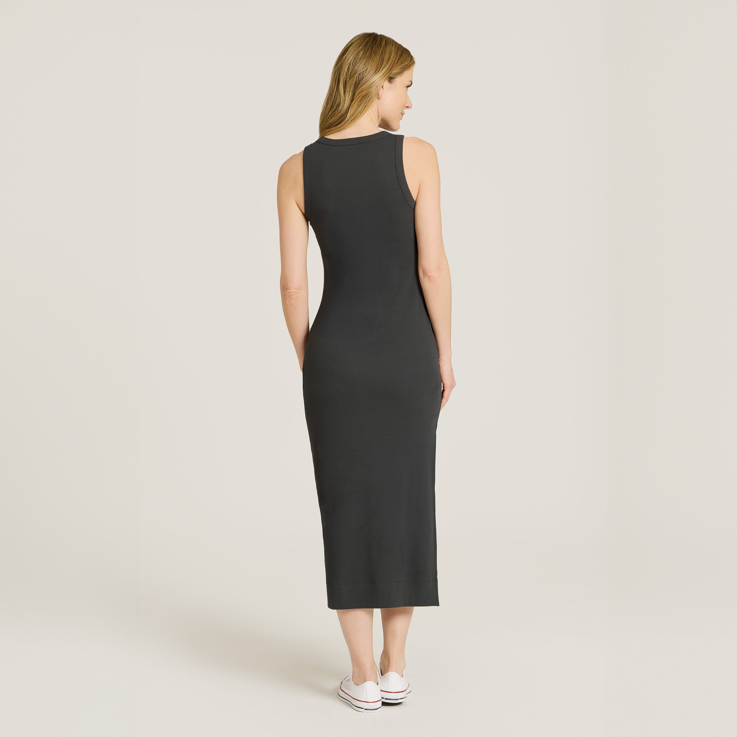 Women wearing Dark Gray Rib Tank Dress
