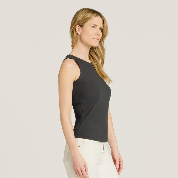 Women wearing Dark Gray Rib Tank