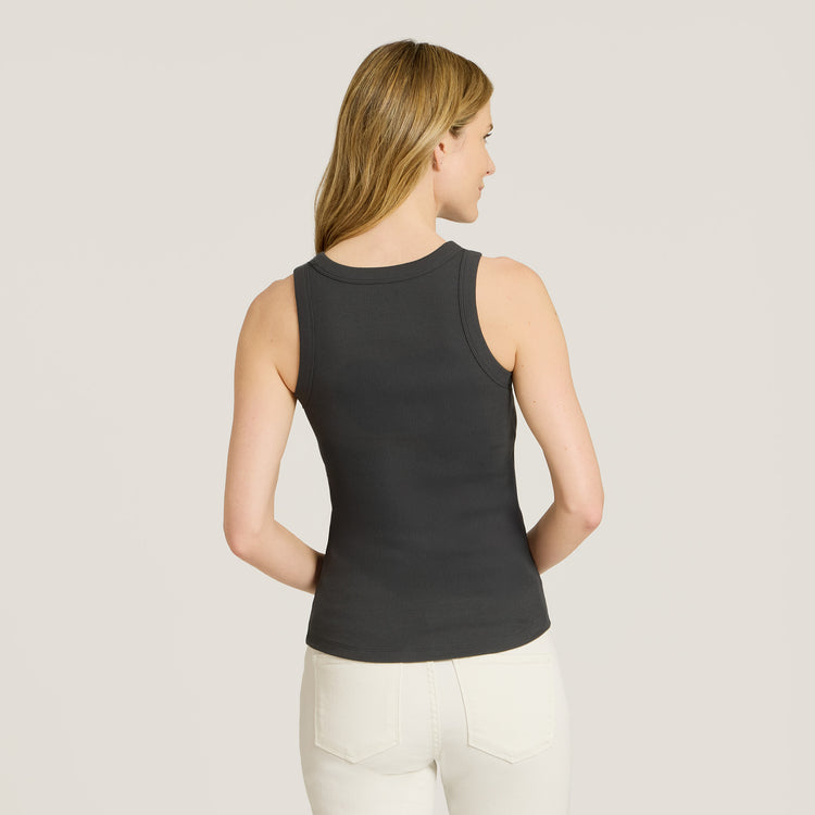 Women wearing Dark Gray Rib Tank