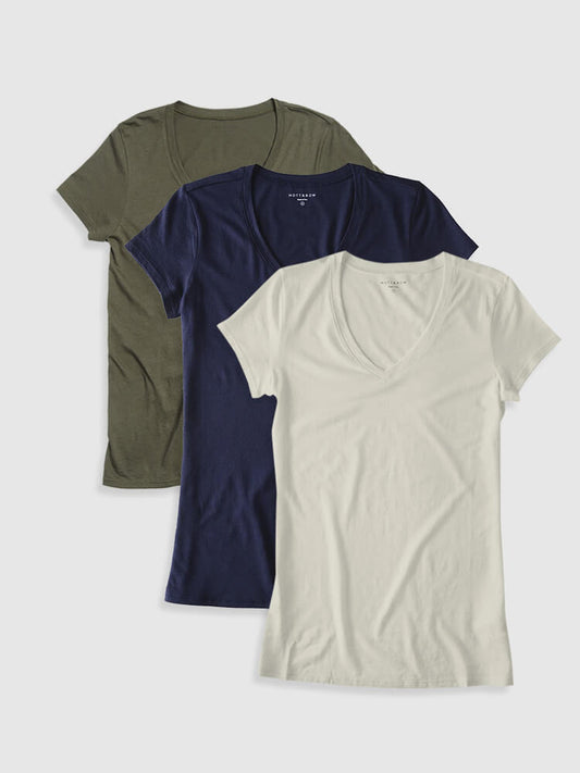 Fitted V-Neck Marcy 3-Pack Military Green/Navy/Vintage White bdl3_women_vneck_tee tees