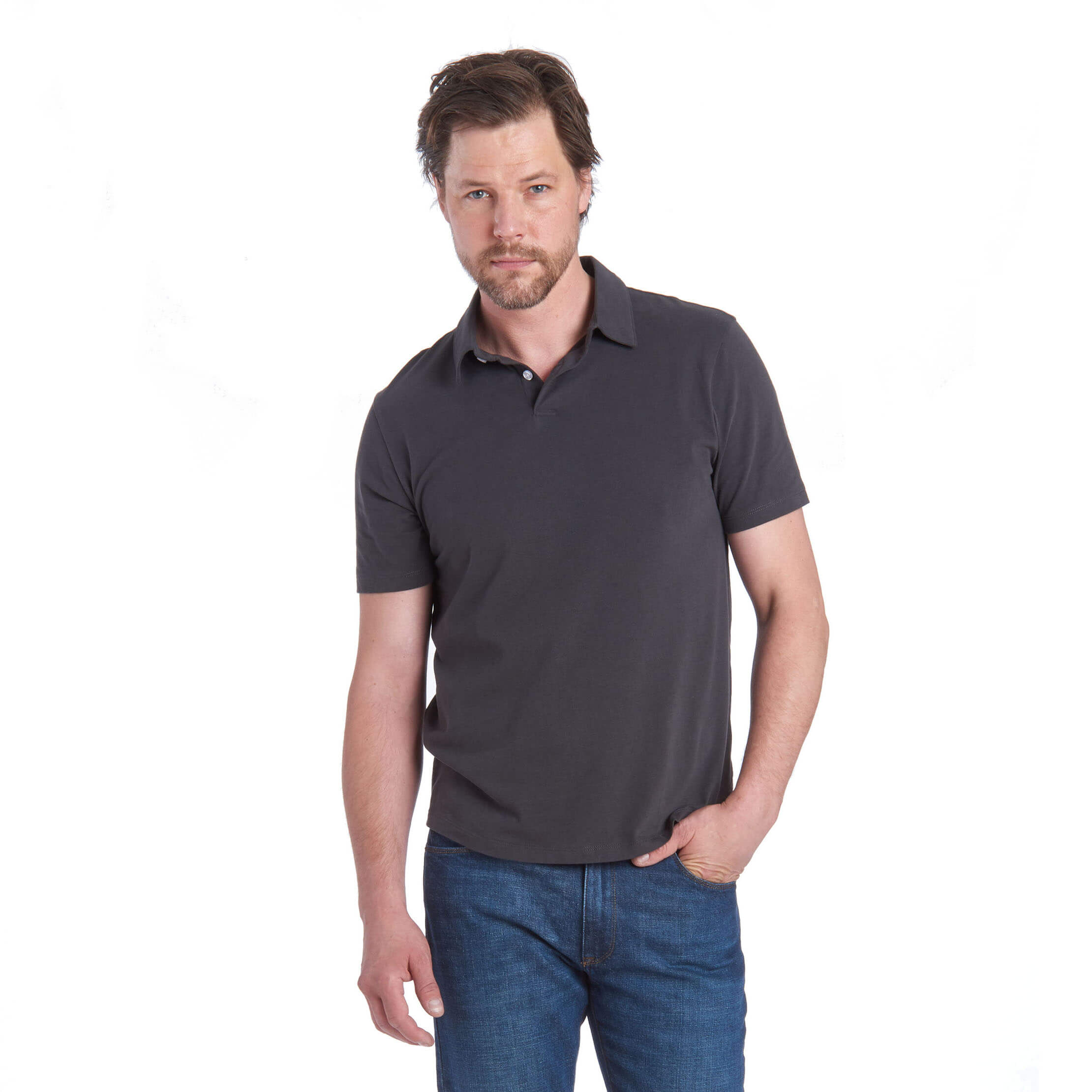 Men wearing Dark Gray Jersey Sueded Polo